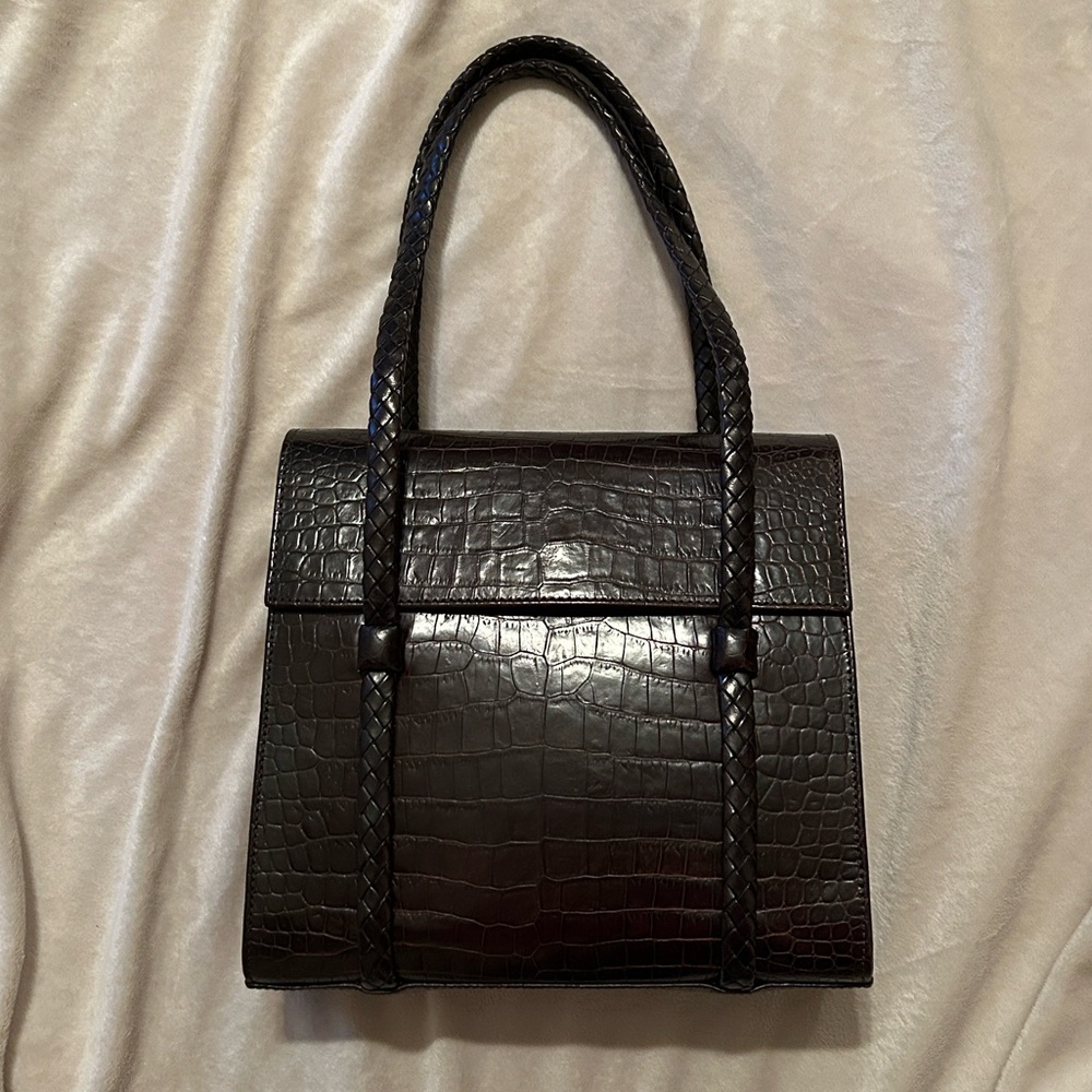 Bally Brown Croc Embossed Leather Flap Shoulder Hand Bag- Amazing! - Picture 11 of 11